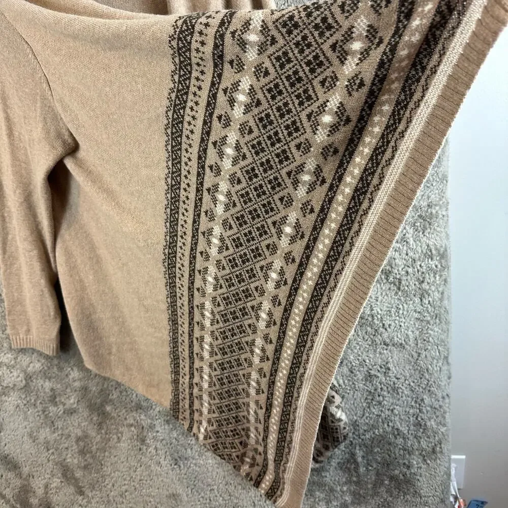 Lands End Open Front Fair Isle Cardigan Sweater Wool Blend LP PL L Petite 14 16